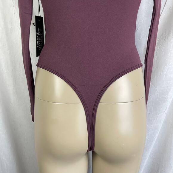 Forever 21 Sculpt Butter Seamless Thong Bodysuit V Neck Long Sleeve Purple NWT S - Picture 7 of 16